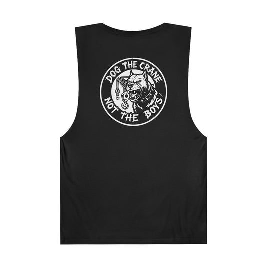 Black sleeveless shirt with a graphic design on the back against a white background