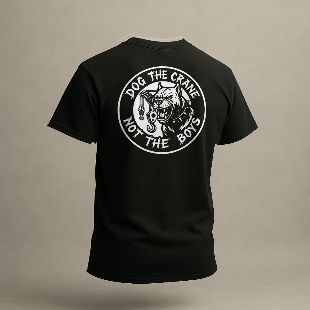 Mining Oil & Gas Crane, Black T-shirt, Rear Side